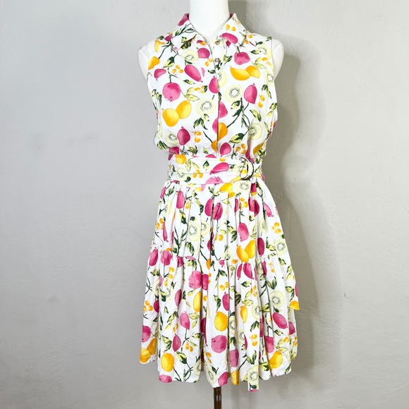 Cynthia Rowley Dresses & Skirts - Cynthia Rowley Fruit Print Linen Blend Sleeveless Shirt Dress Belted Size 6